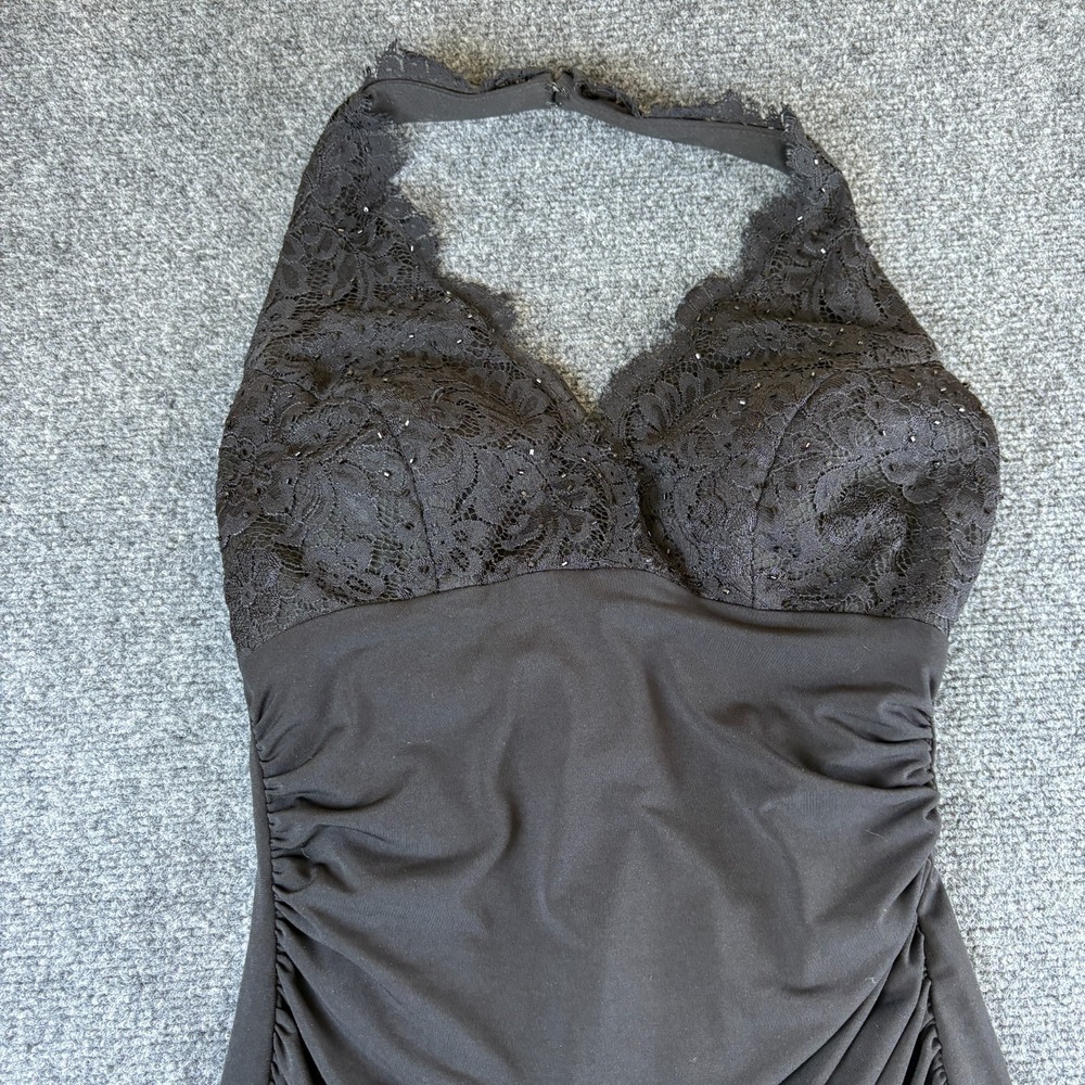 JS Boutique Dress Womens 4 Black Lace Detail Halter Neck Ruched Back Zipper